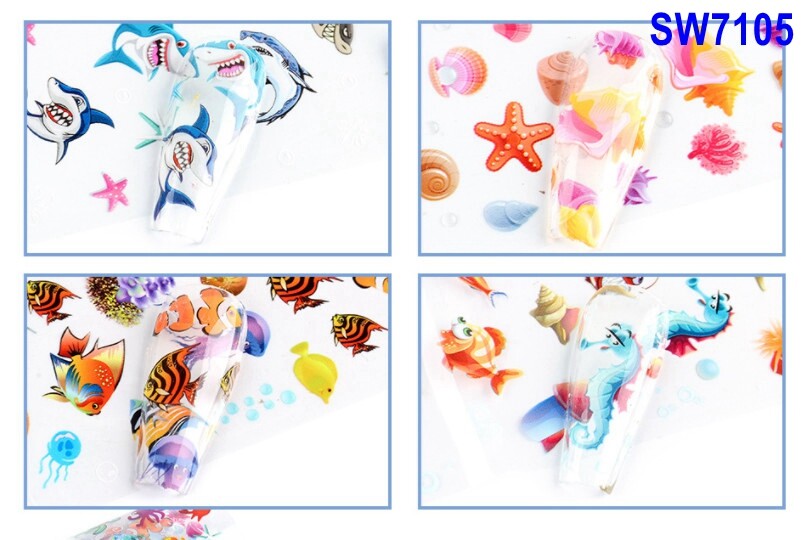Sea World Fish Shark Shell Horse Star Nail Foil Transfer Stickers 10 Sheets