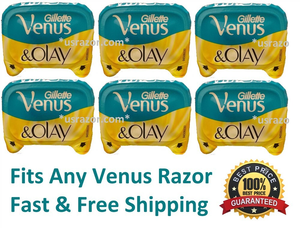 Gillette Venus Olay Razor Blade Refills 5-Blade Moisture Cartridges - Pack of 6 + Free Handle