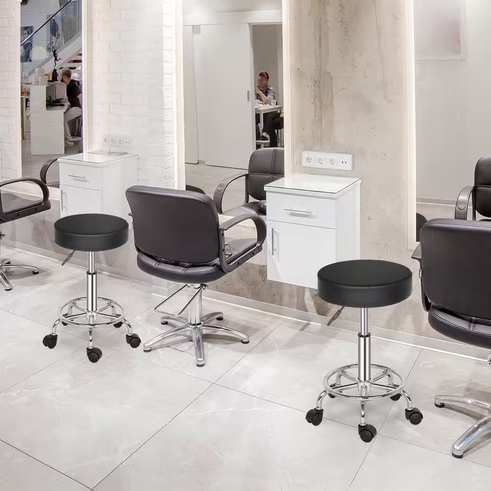 Adjustable Black PU Leather Swivel Salon Bar Stool with Hydraulic Height