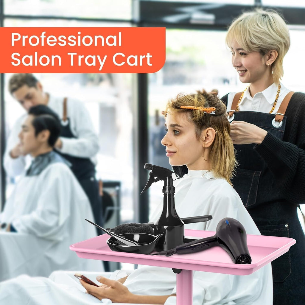 Pink Salon Service Tray on Wheels for Hair Coloring & Tools