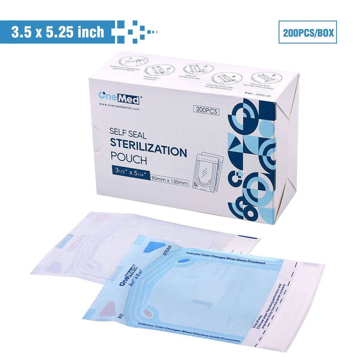 Self-Seal Sterilization Pouches 3.5x5.25 - 1000 (5 Boxes) For Dental, Tattoo & Nail Use