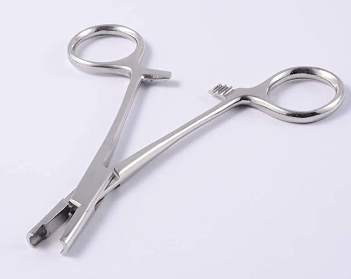 5.5in Micro Dermal Anchor Tube Insertion Hemostat Forceps - 3mm Hole Piercing Tool