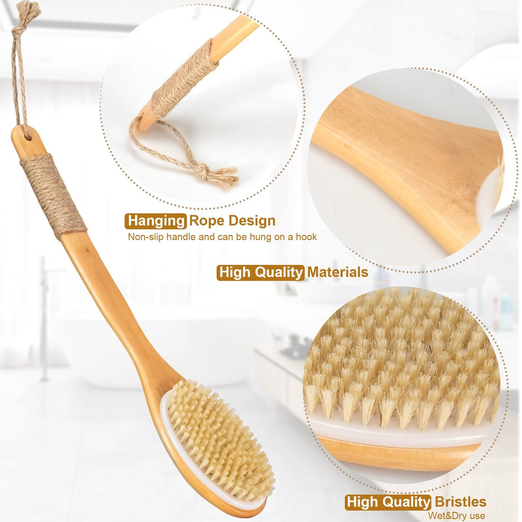 16.5-Inch Wooden Back Scrubber with Curved Handle for Shower & Exfoliating