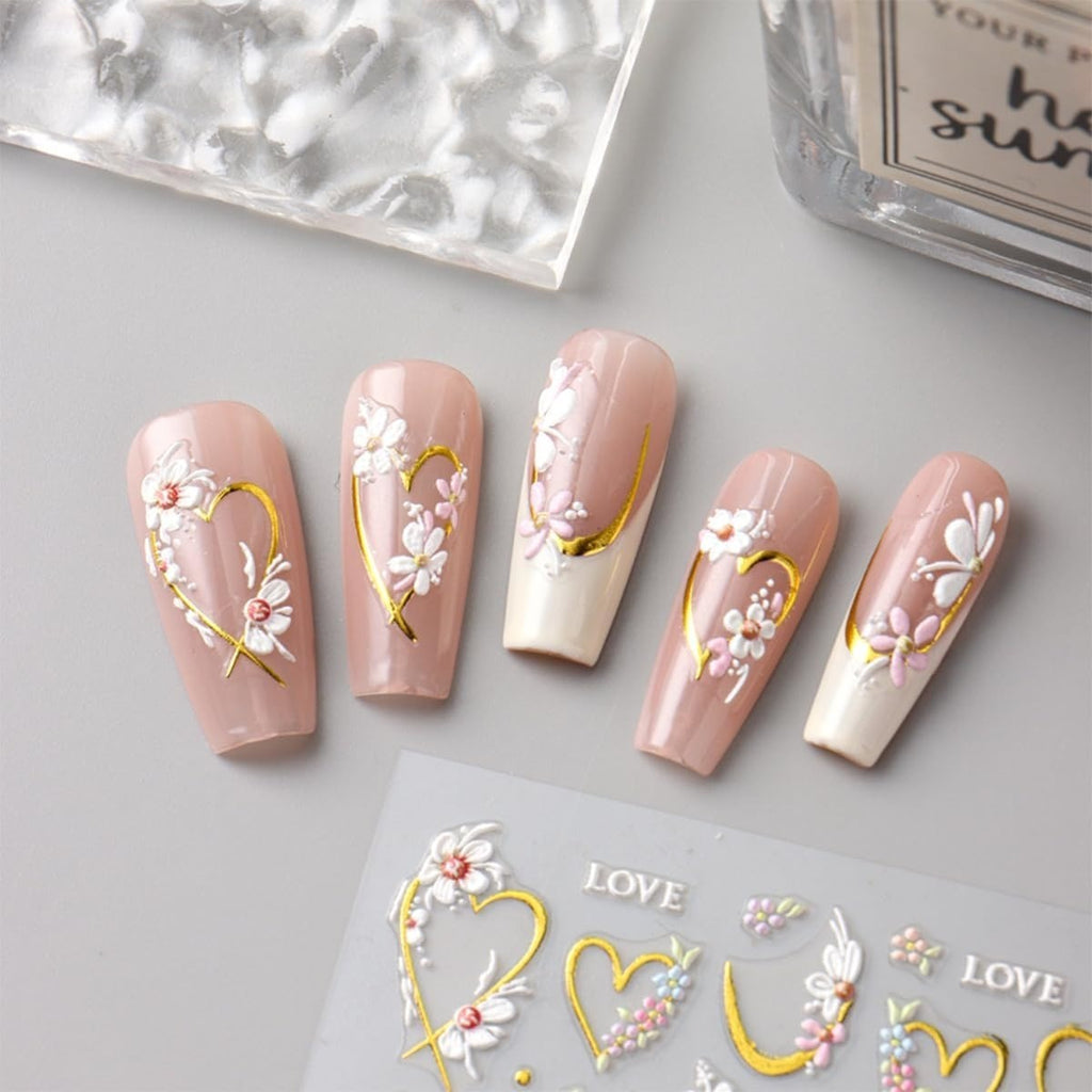 3D Embossed Flower Nail Art Stickers - Self-Adhesive Colorful Decals