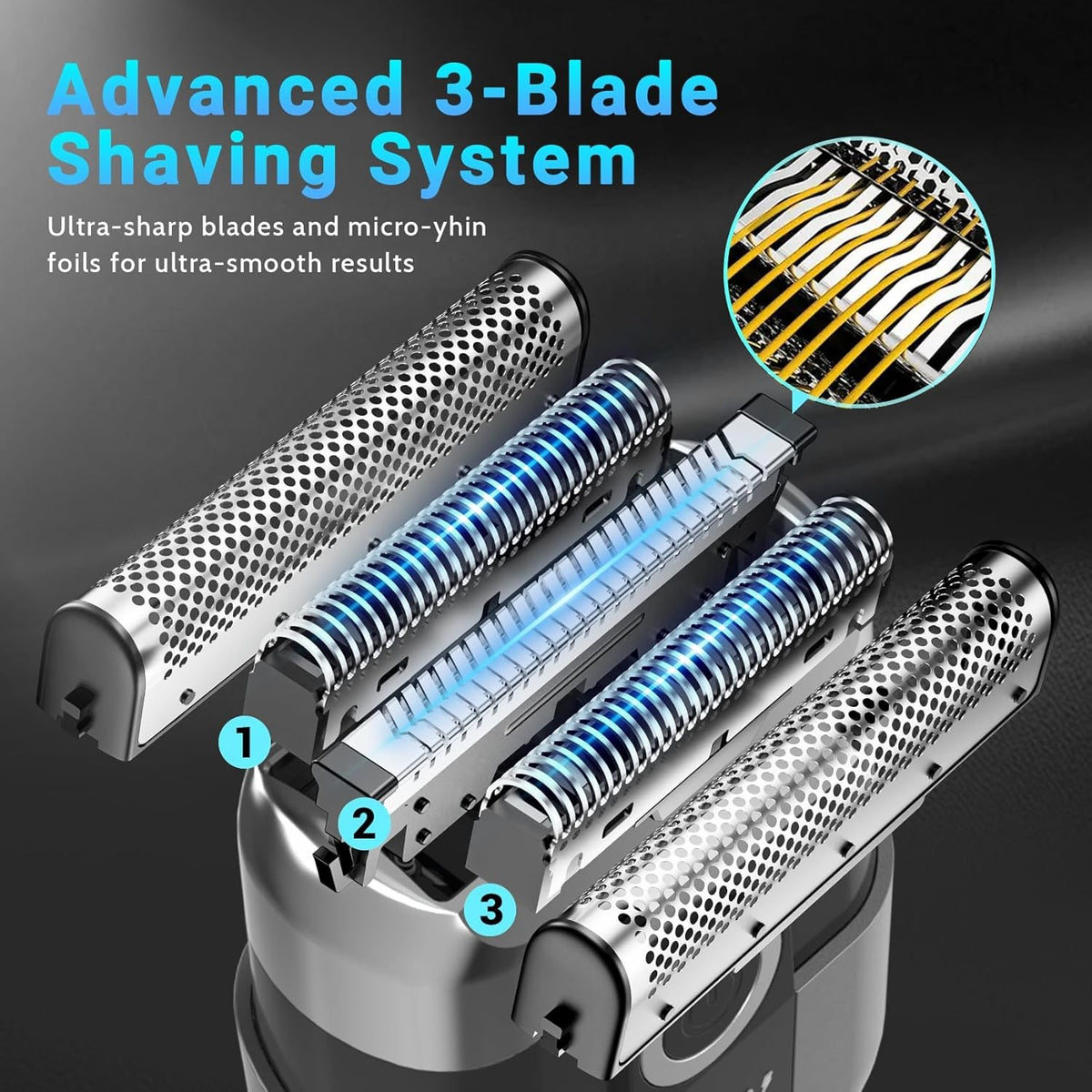 Men's Electric Foil Shaver - Wet & Dry 3-Blade Razor, USB-C Rechargeable