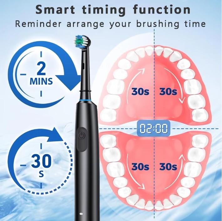 Rechargeable Electric Toothbrush with 4 Brush Heads, 5 Modes, Timer & USB