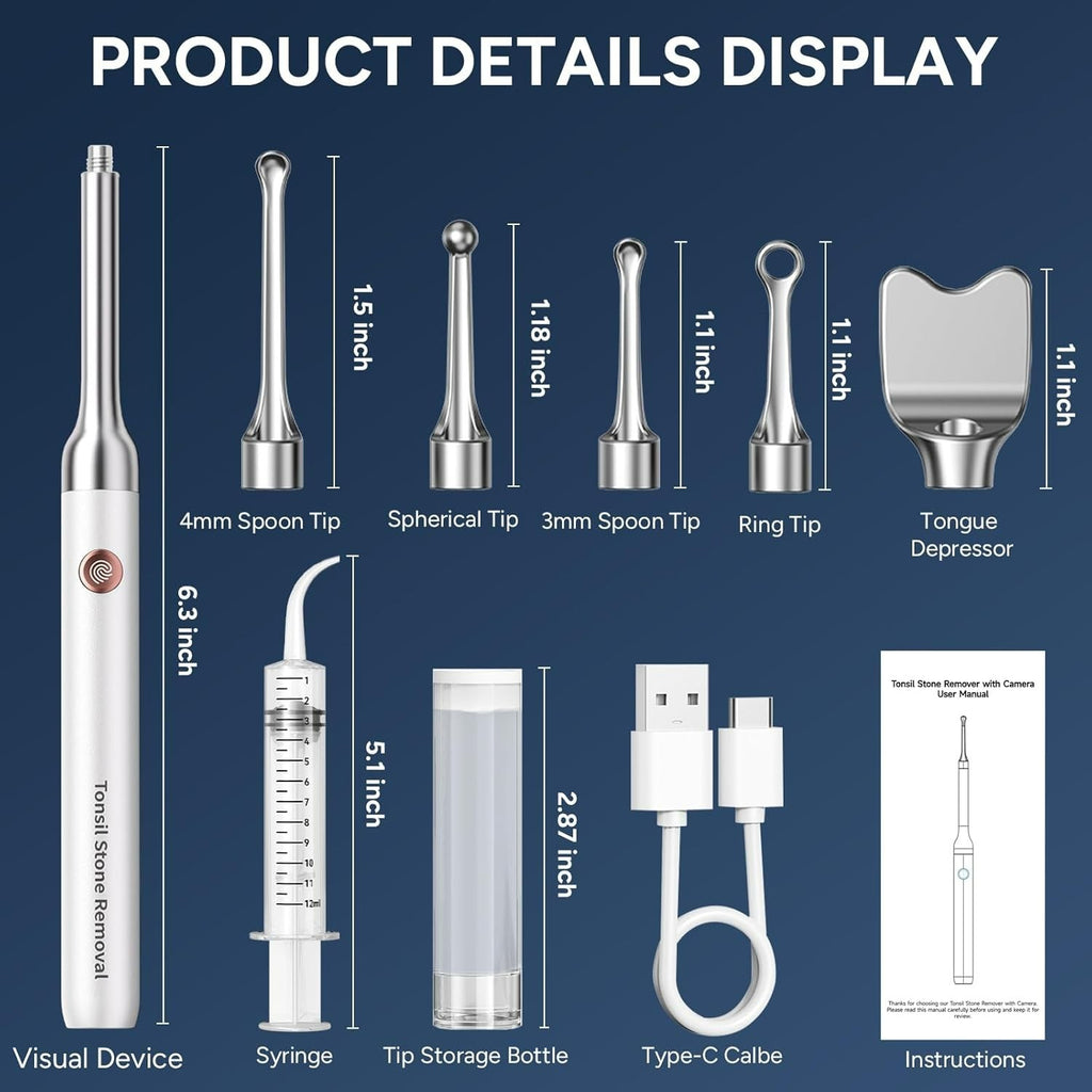 Visual Tonsil Stone Remover Kit with Camera and LED Light