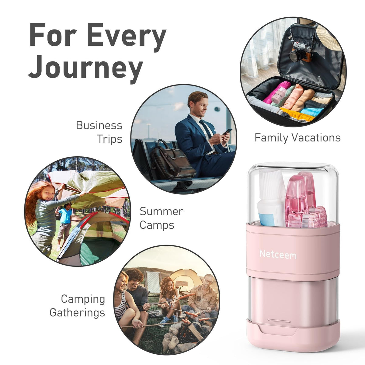 Portable Folding Toothbrush Case with 2-in-1 Cup - Pink Travel Organizer