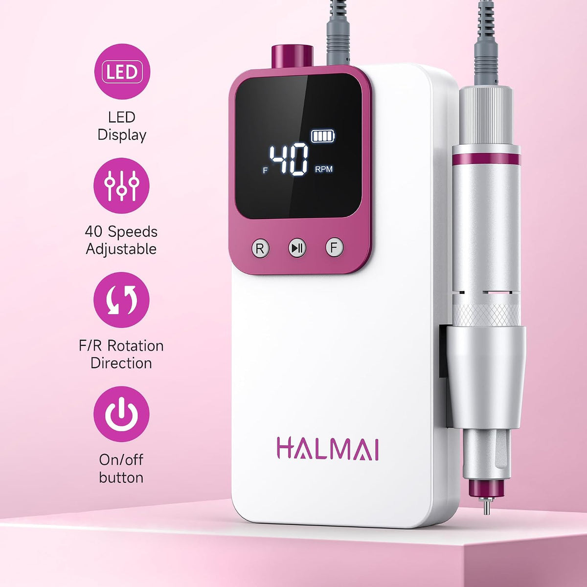 Professional Electric Nail Drill Kit 40000RPM Cordless Rechargeable Portable Nail File for Acrylic & Gel Nails