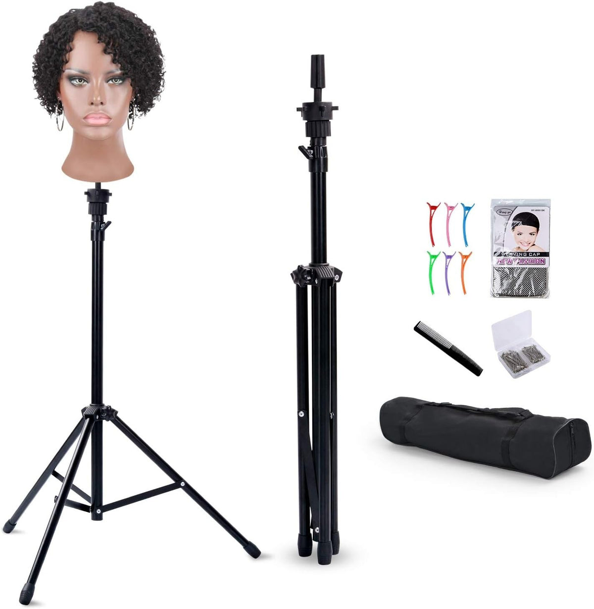 Adjustable Wig Stand Tripod for Mannequin Heads with Accessories Set