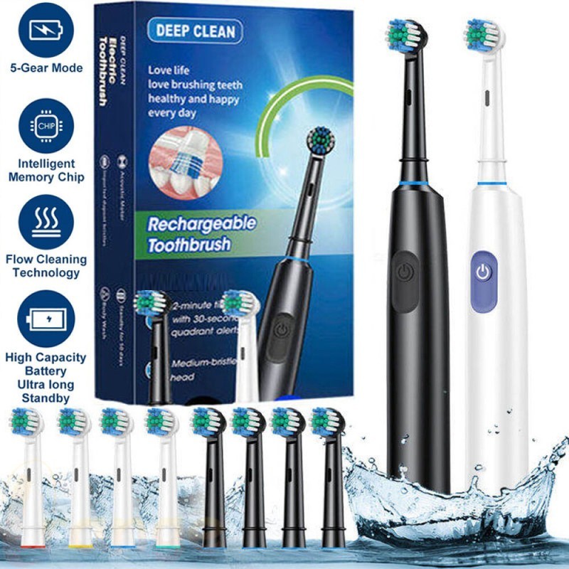 Electric Toothbrush Rechargeable 5 Modes with 4 Brush Heads - USB Type-C