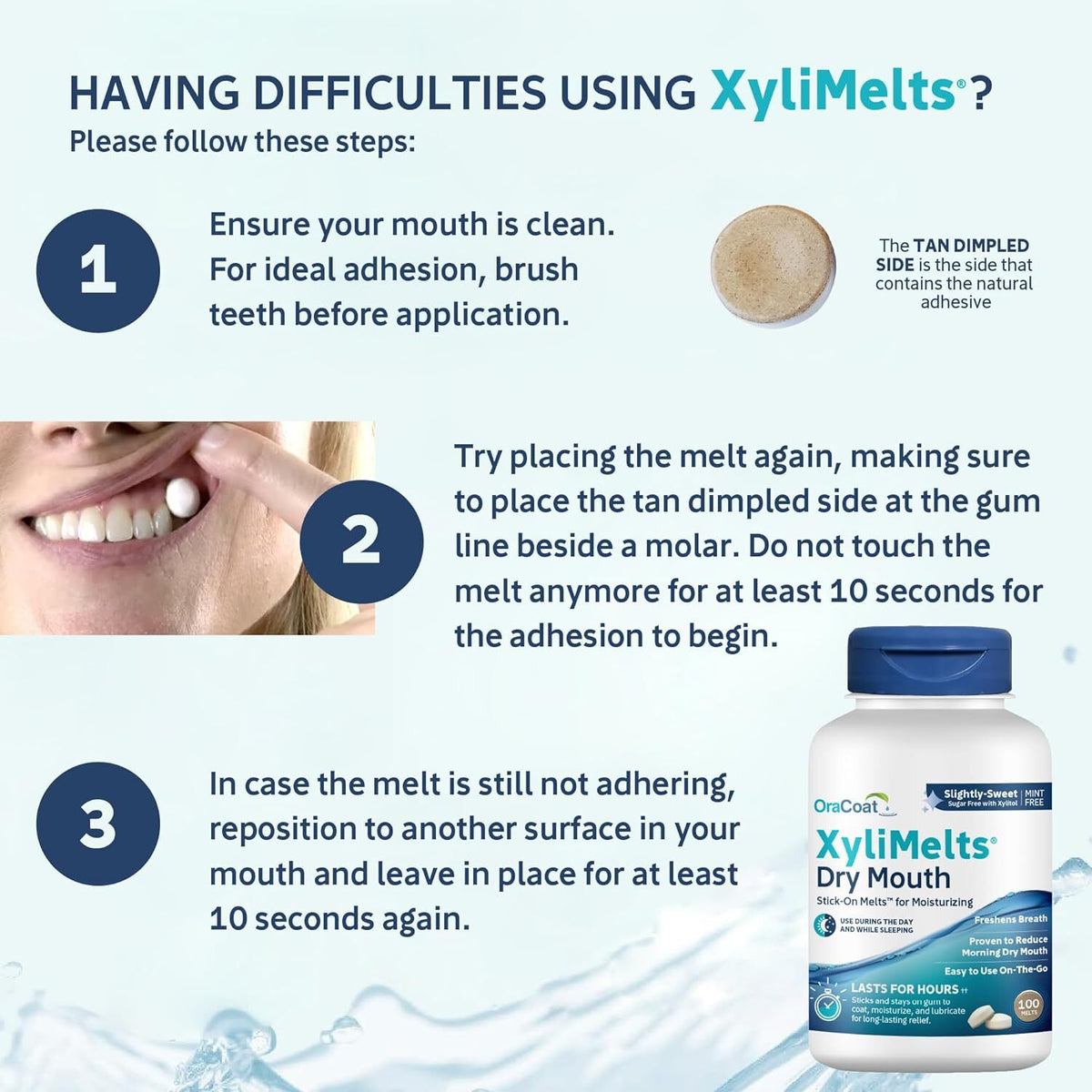 Dry Mouth Relief Xylimelts with Xylitol - 100 Moisturizing Stick-On Discs for Long-Lasting Comfort