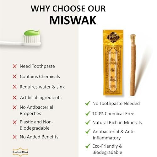 Natural Miswak Toothbrush Set - Organic Wooden Chewing Oral Care 6 Pack