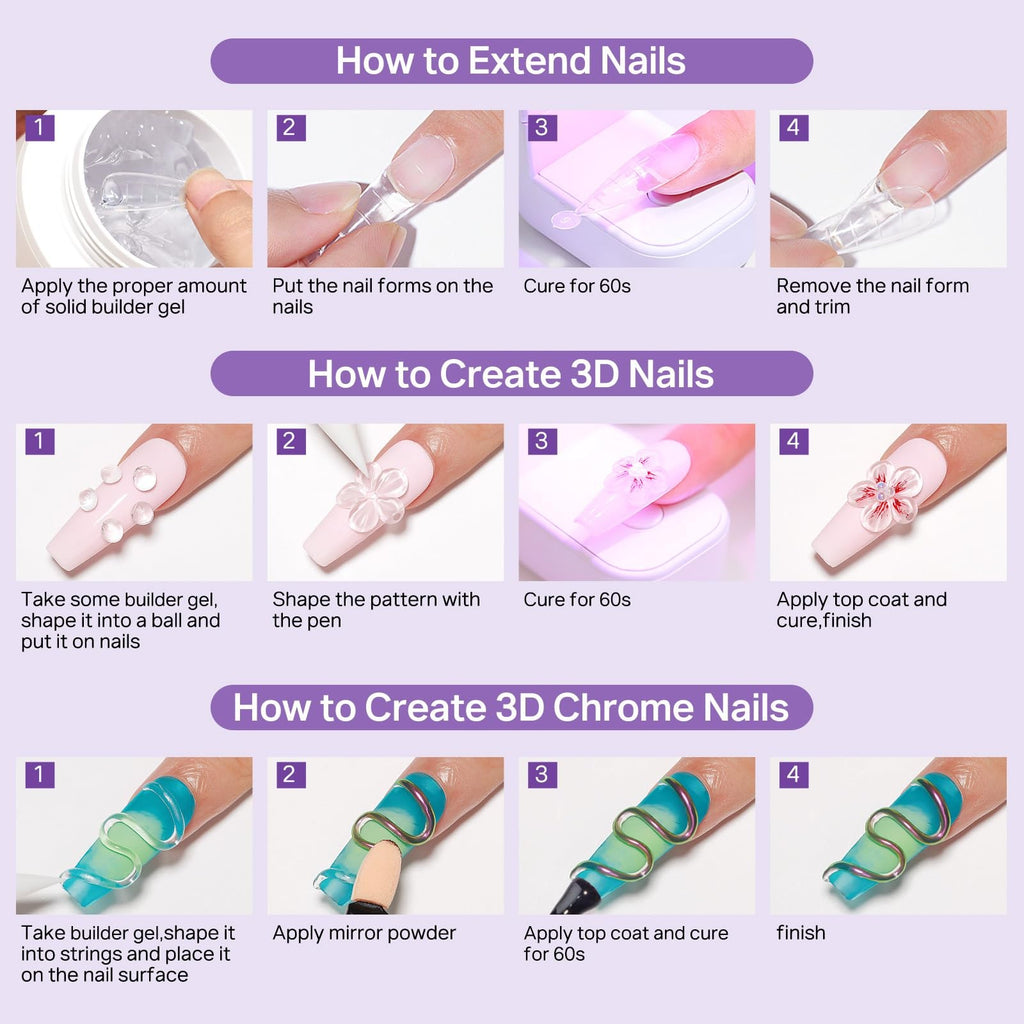 3D Nail Sculpting Gel Kit with Clear and White Polishes, Nail Mold & Forms