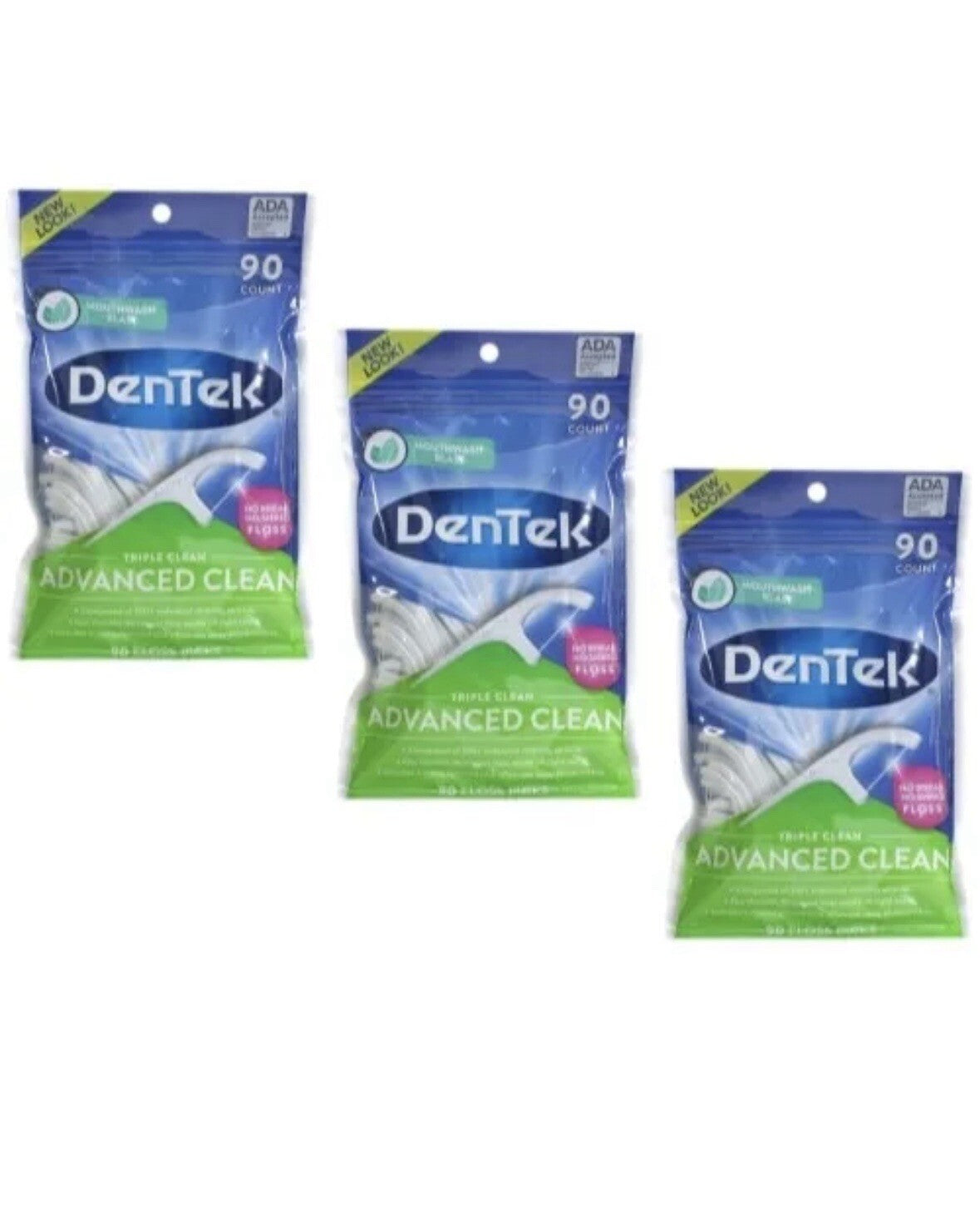 3 Pack Dental Floss Picks - Triple Clean, 90 Count Each