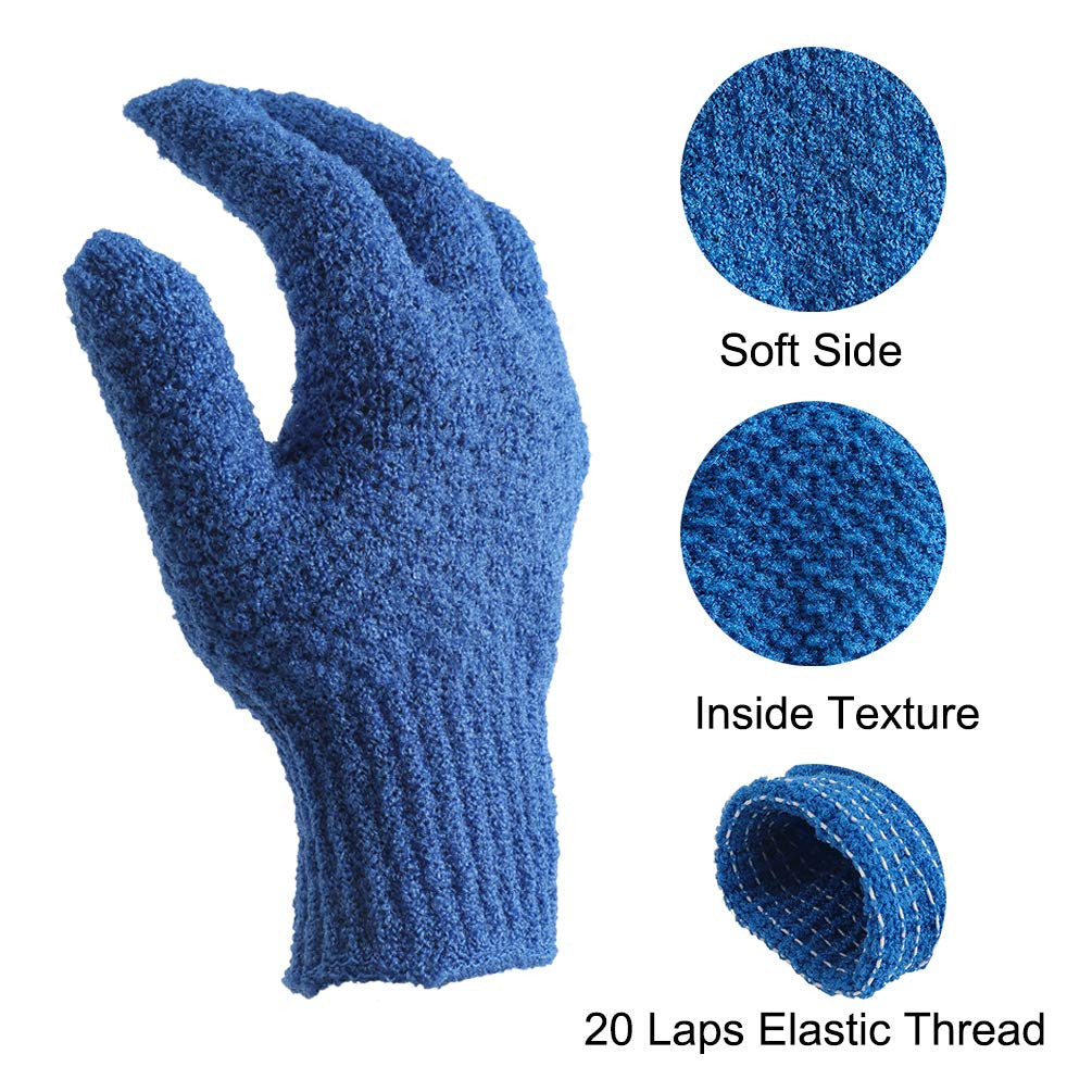 Longer Large Exfoliating Bath Gloves - 4 Pcs Body Scrubbing Mitts for Shower & Spa