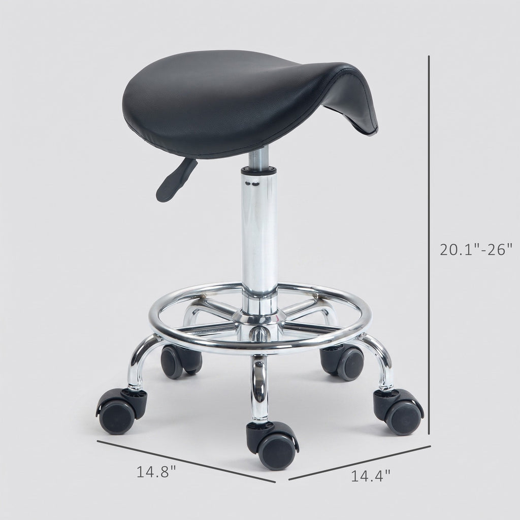 Adjustable Rolling Saddle Stool for Salon Spa Massage Black