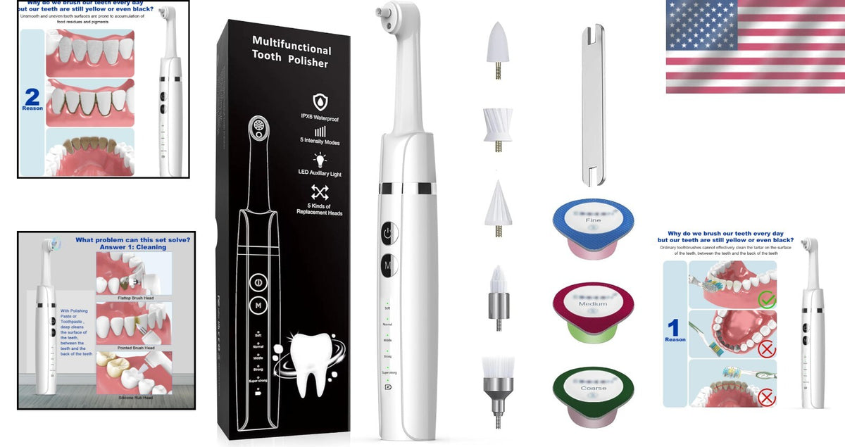 Professional Teeth Polishing Kit with USB Charging, 5 Speeds & Whitening Paste