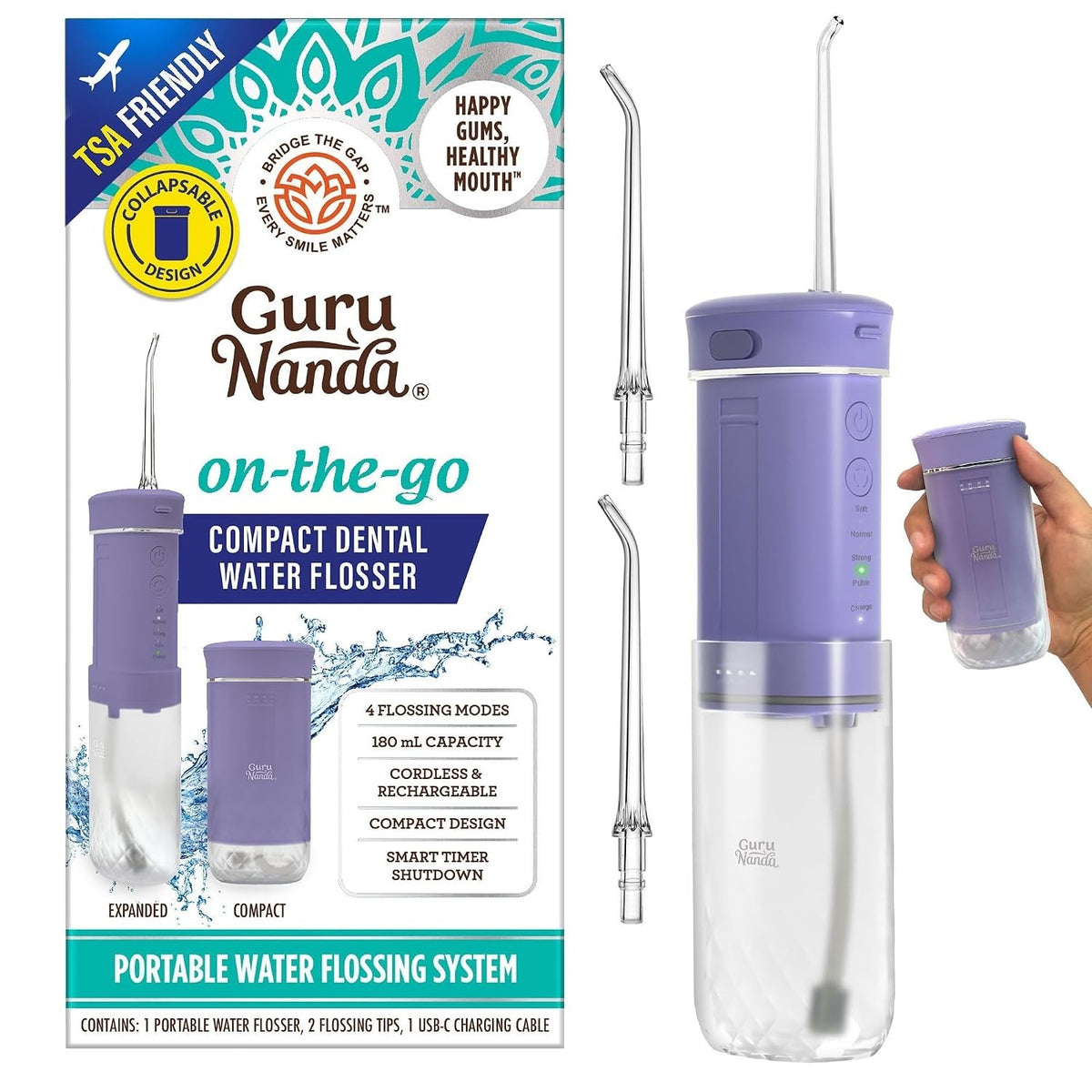 Portable Cordless Water Flosser with Smart Timer & Detachable Tank Lavender