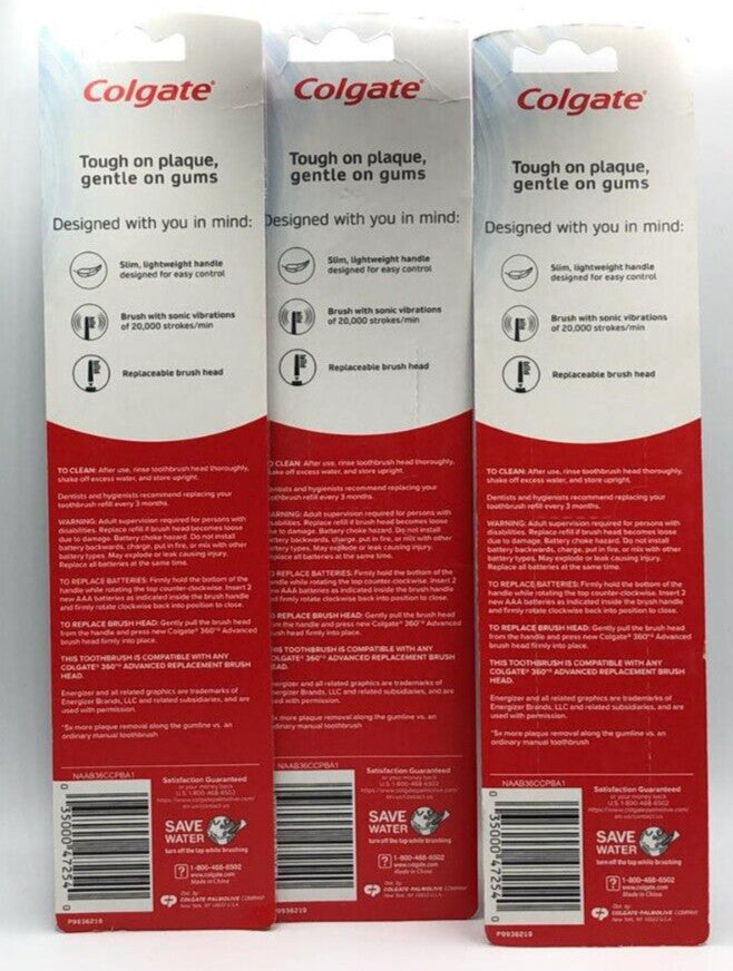 3-Pack Battery Powered Charcoal Toothbrushes with Timer - Sealed