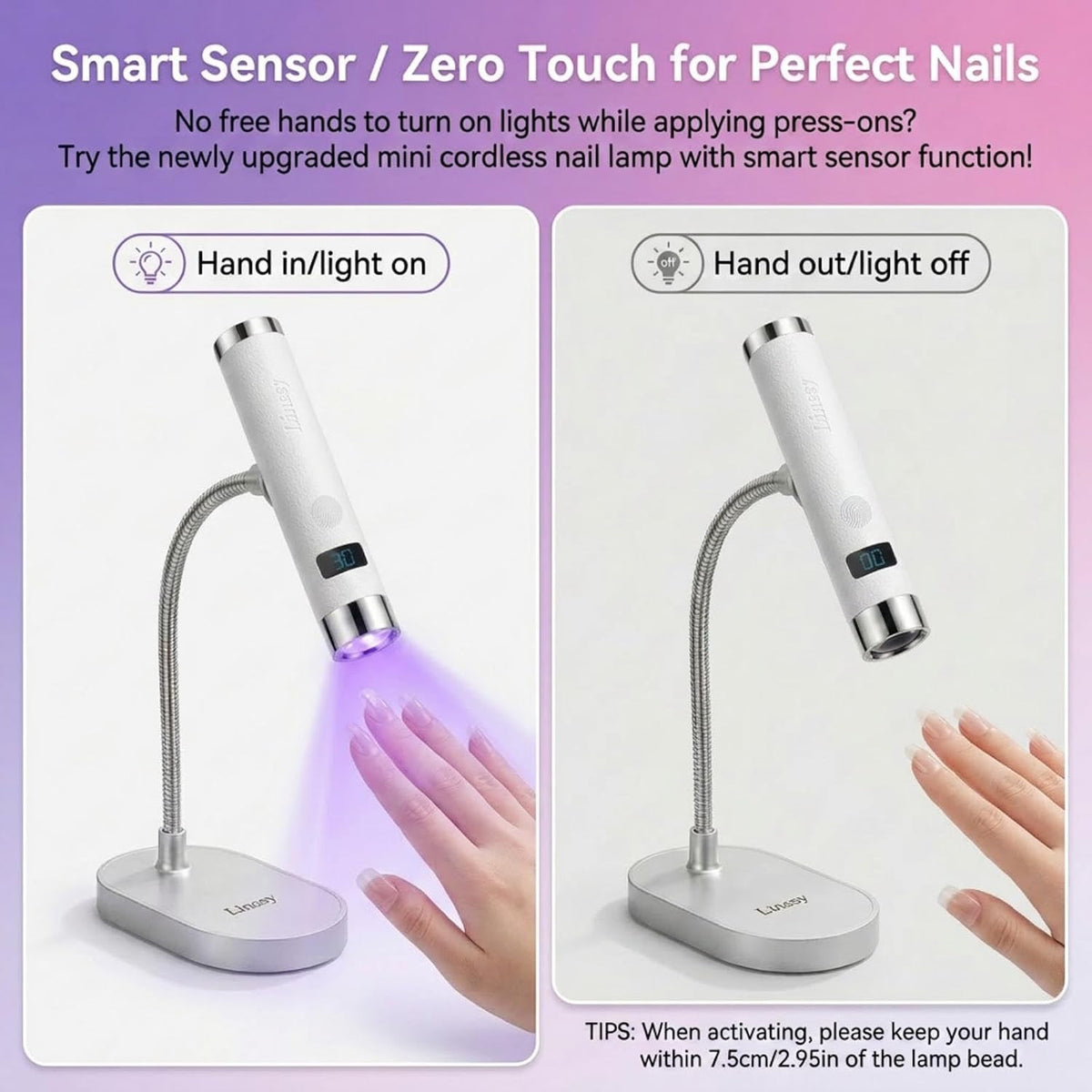 Mini UV Nail Lamp with Auto Sensor & Gooseneck Stand - Portable Gel Curing Light