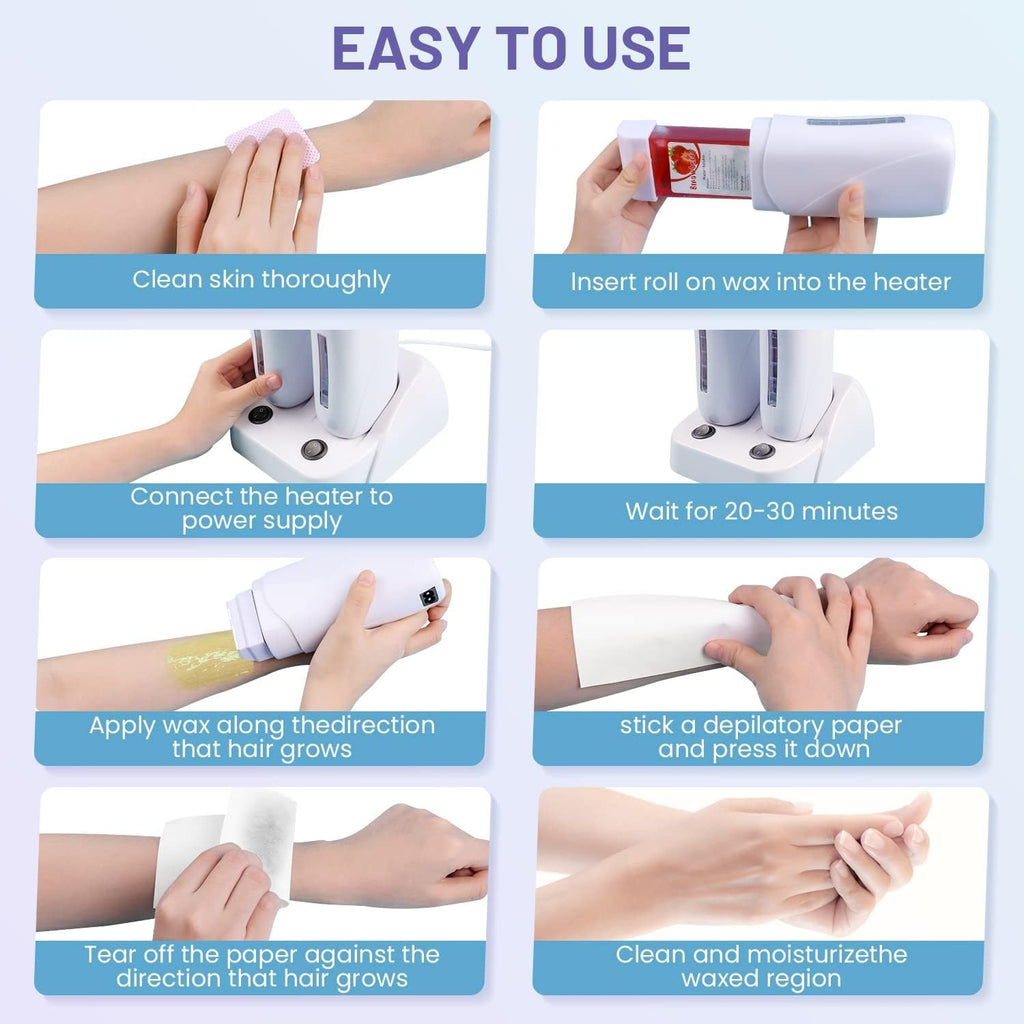 Double Cartridges Wax Warmer with Heater Base – Roll-On Hair Removal Device