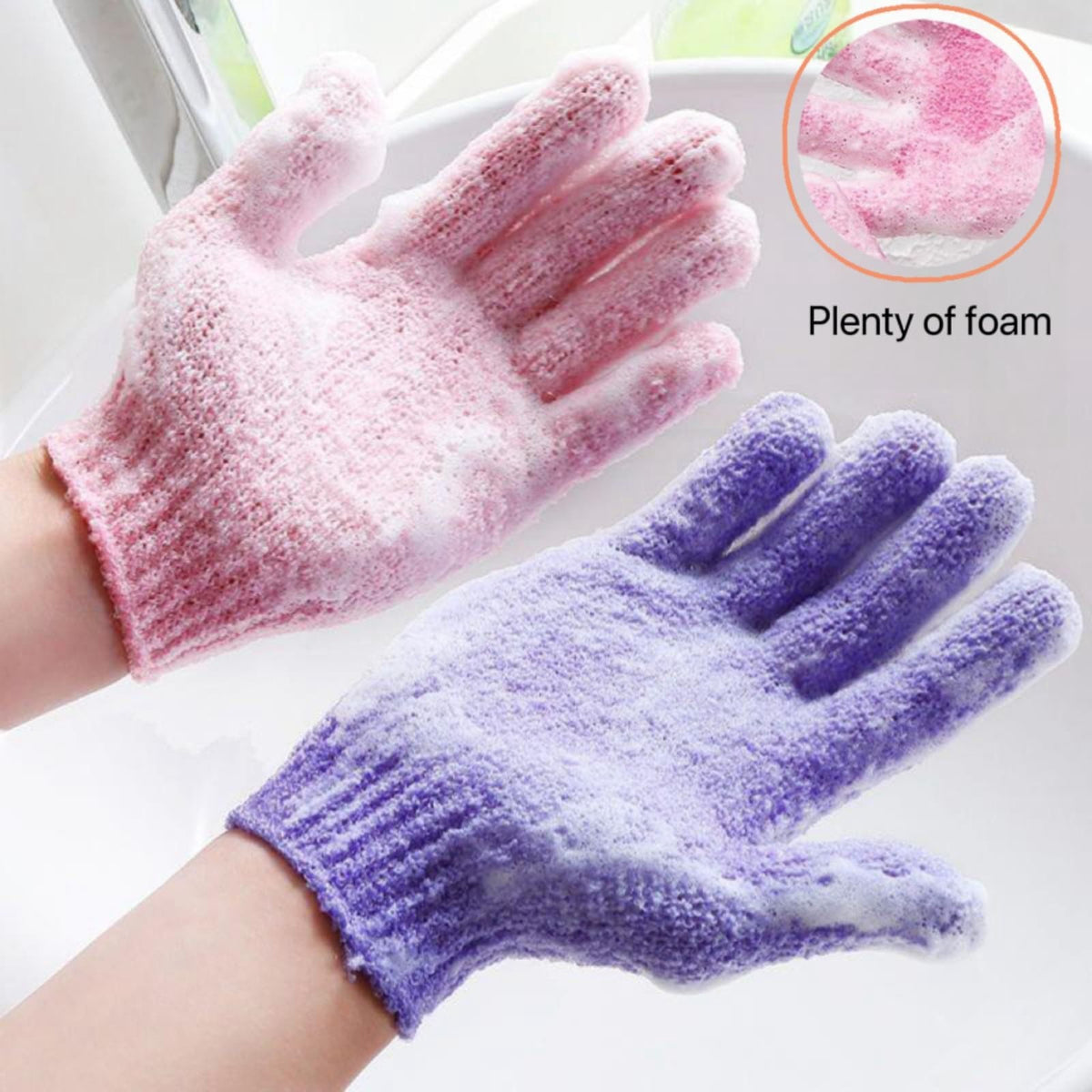 Exfoliating Bath Gloves Set - Double Sided Shower Scrubber for Body and Face, 4 Pairs