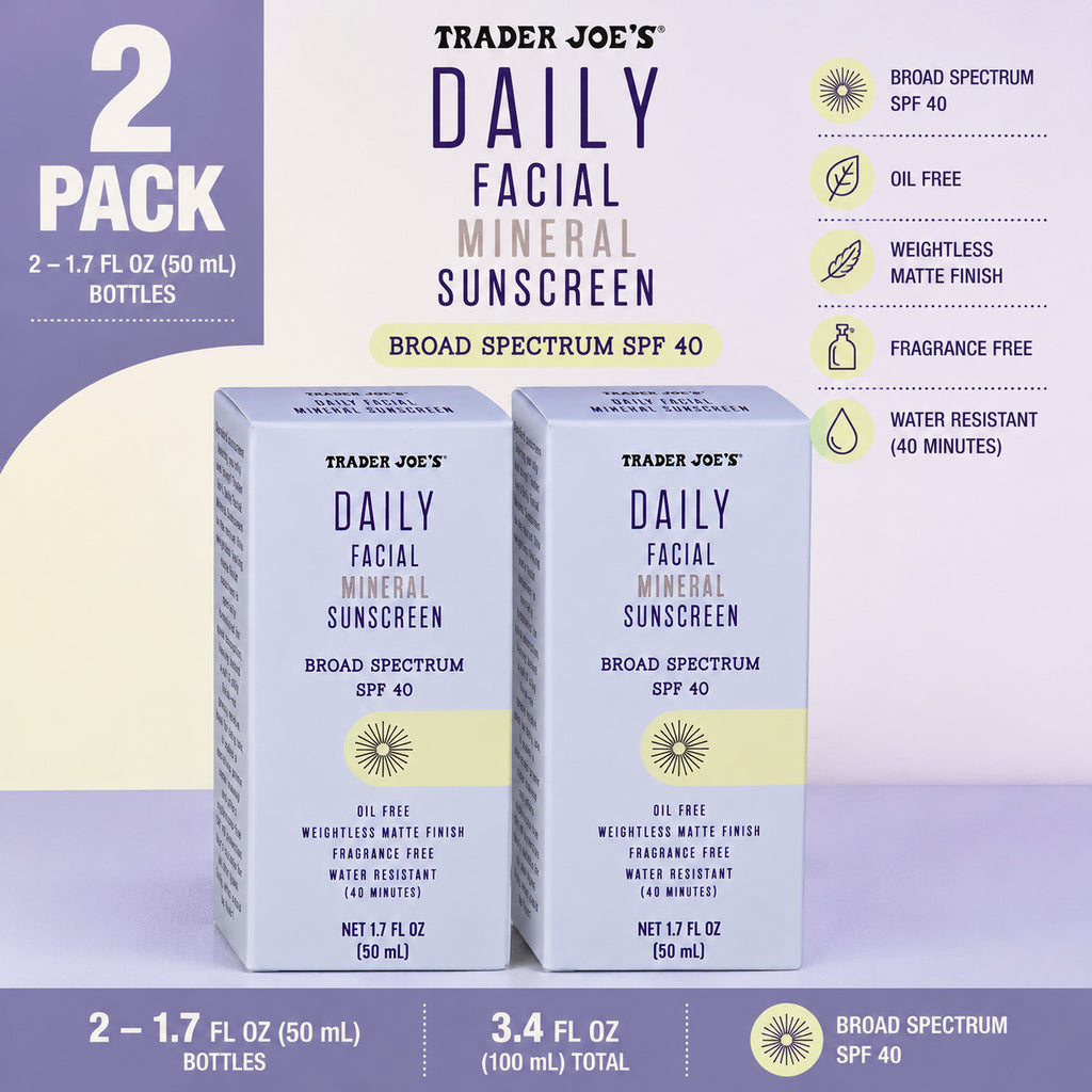 Mineral Sunscreen SPF 40 for Face - Water-Resistant, Oil-Free, Light & Matte Finish - 2 Pack