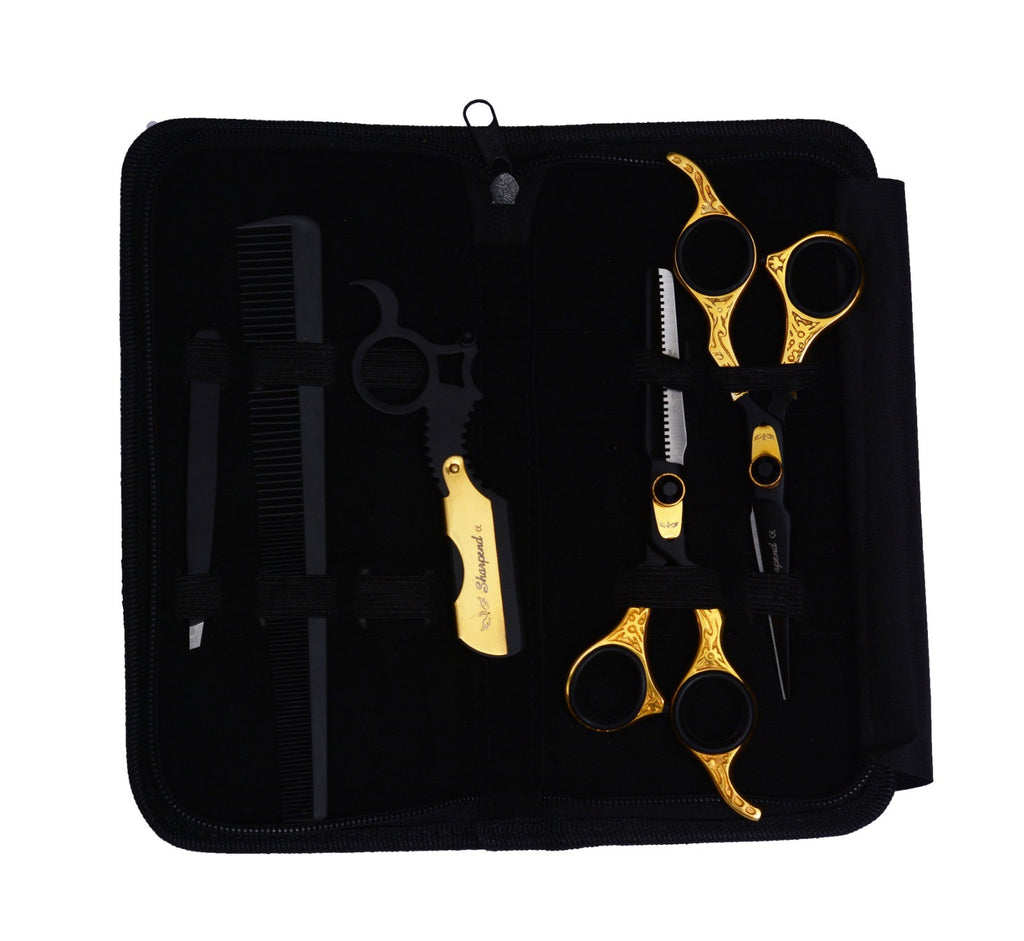 Professional Hair Cutting & Thinning Scissors Set 6.5 Inch - Barber Shears with Razor & Tweezers