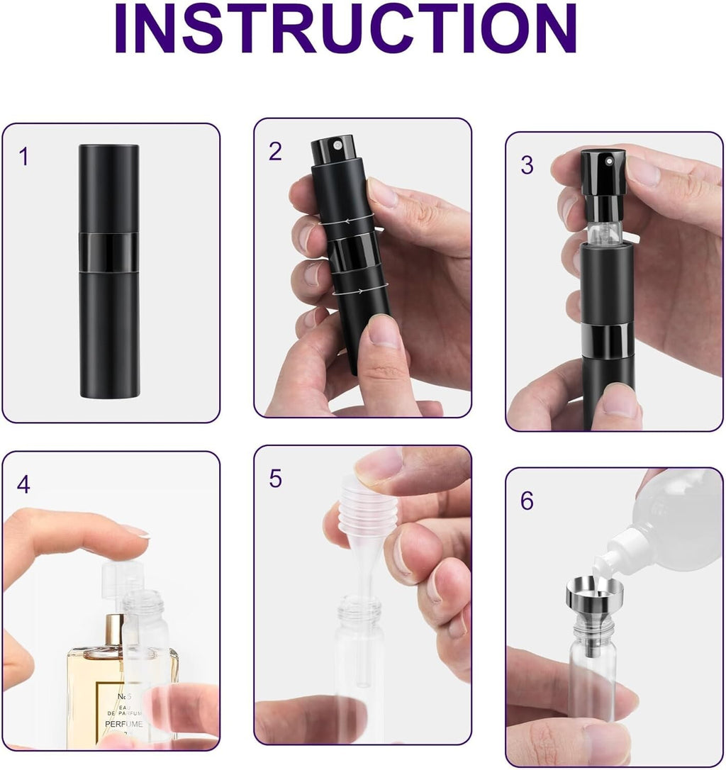 Refillable Travel Perfume Atomizer Set - 8ml Spray Bottles for On-the-Go, Black, 2 or 3 Pack