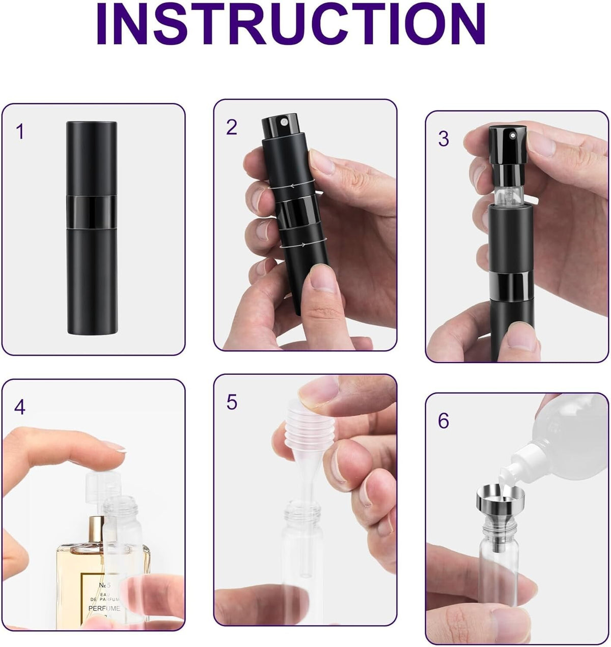 Refillable Travel Perfume Atomizer Set - 8ml Spray Bottles for On-the-Go, Black, 2 or 3 Pack