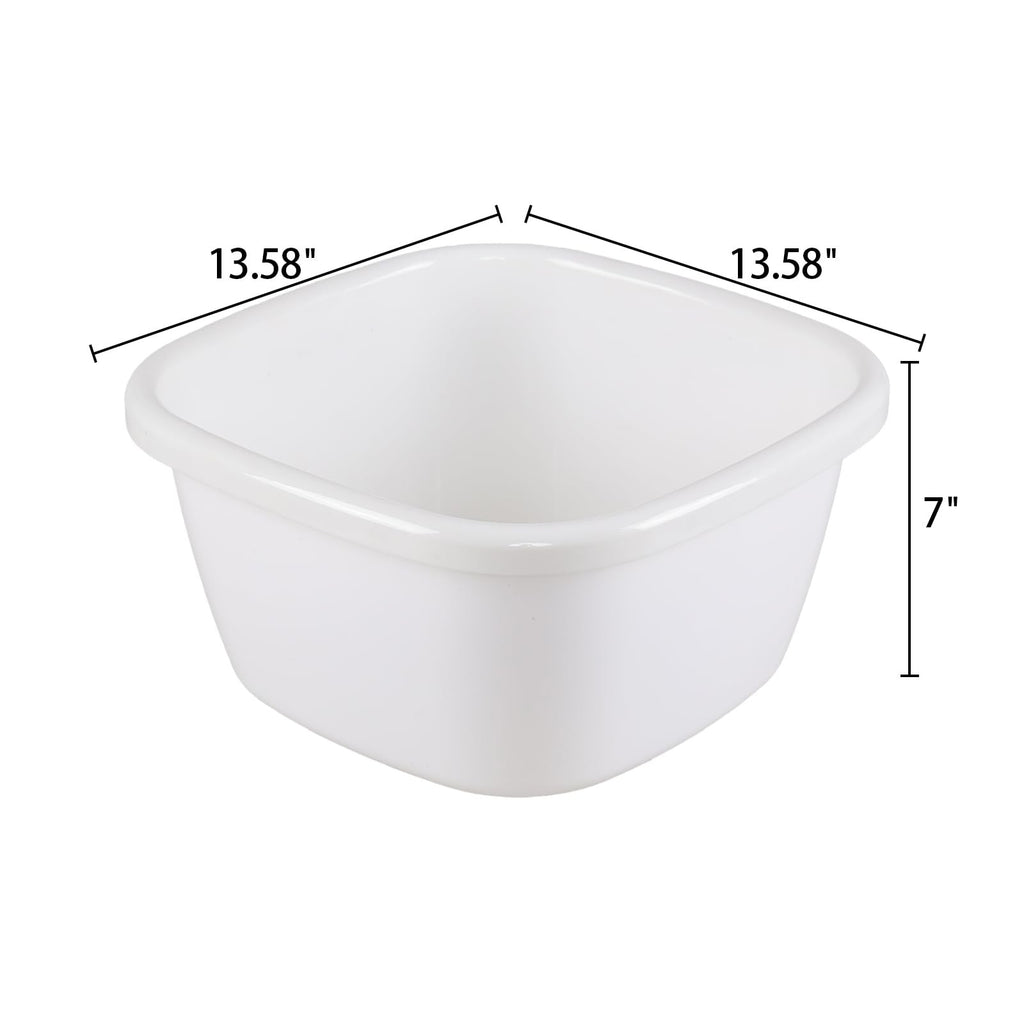 Large Plastic Deep Wash Basin 18 Quart Square Dishpan Set - White