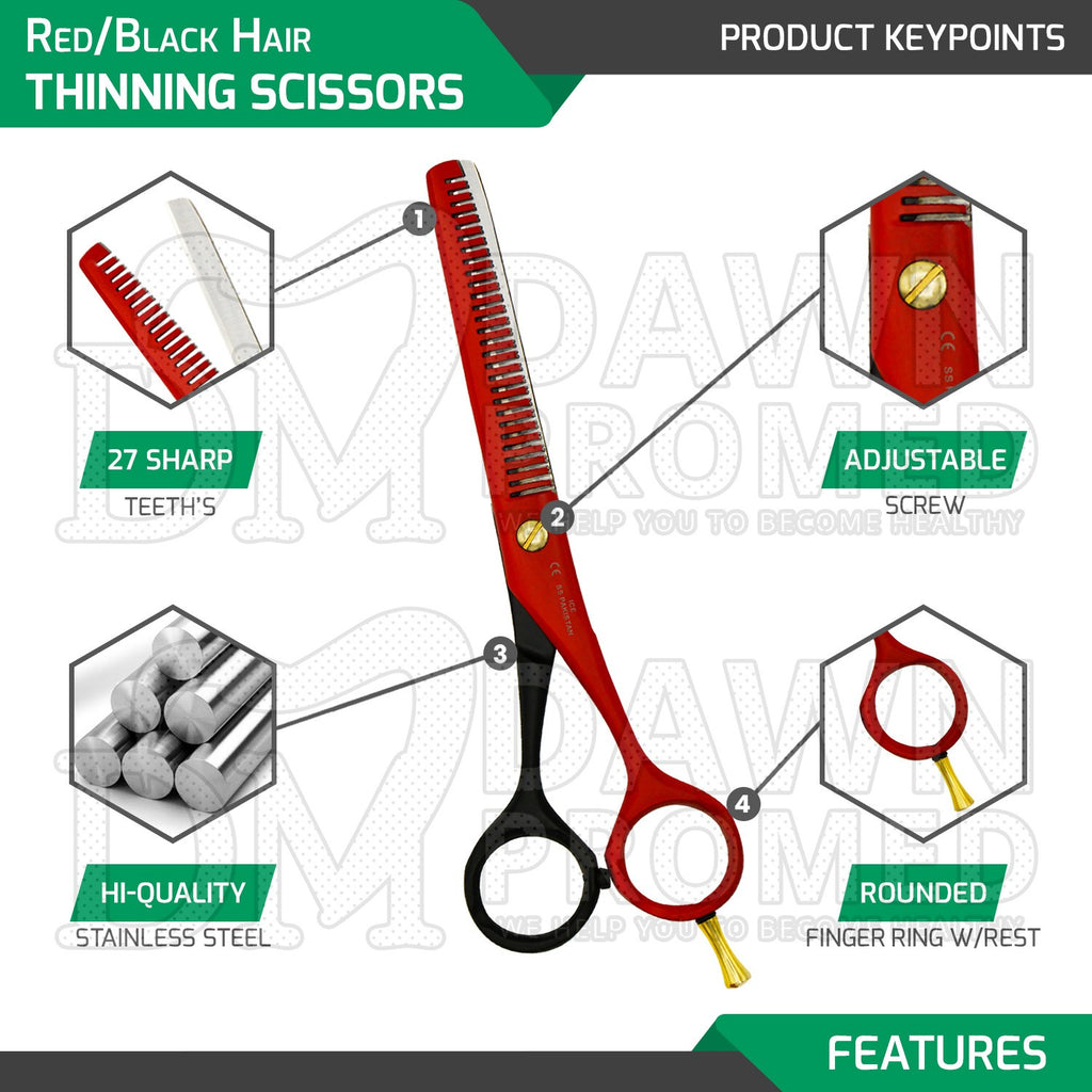 Matte Red & Black Hair Cutting & Thinning Scissors Set 6-inch Professional Shears