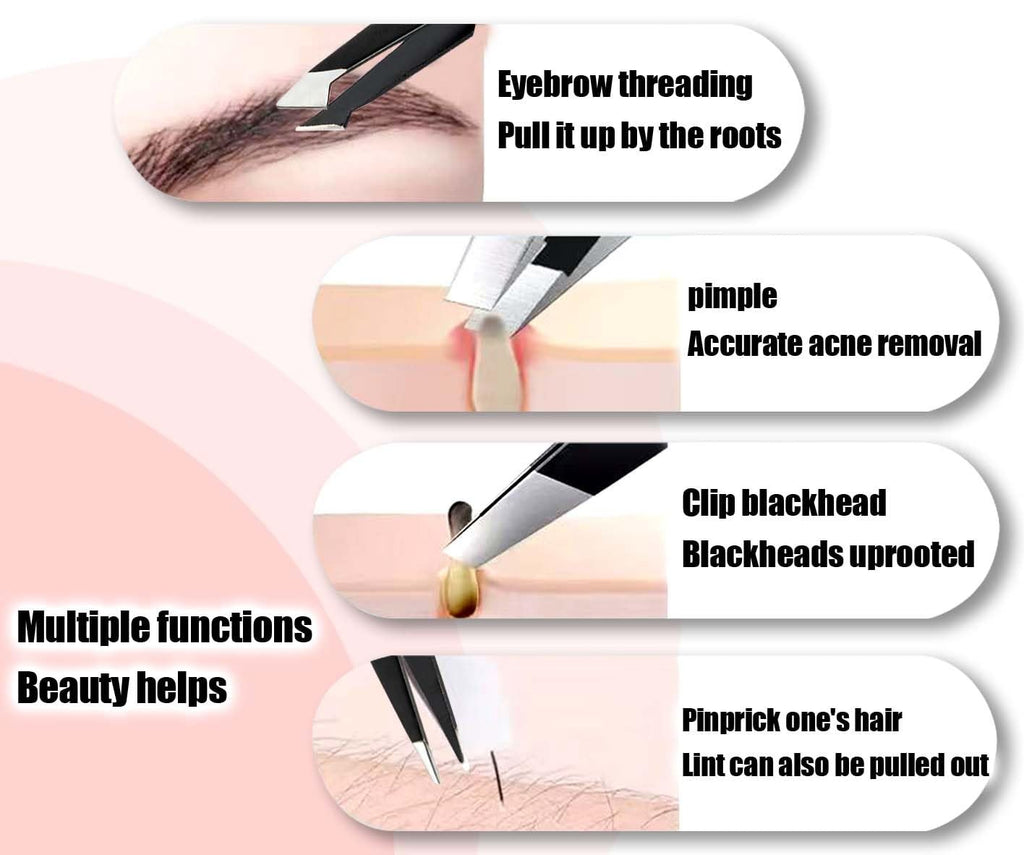 Women Facial Hair & Eyebrow Tweezers Kit - Stainless Steel & Anti-Slip