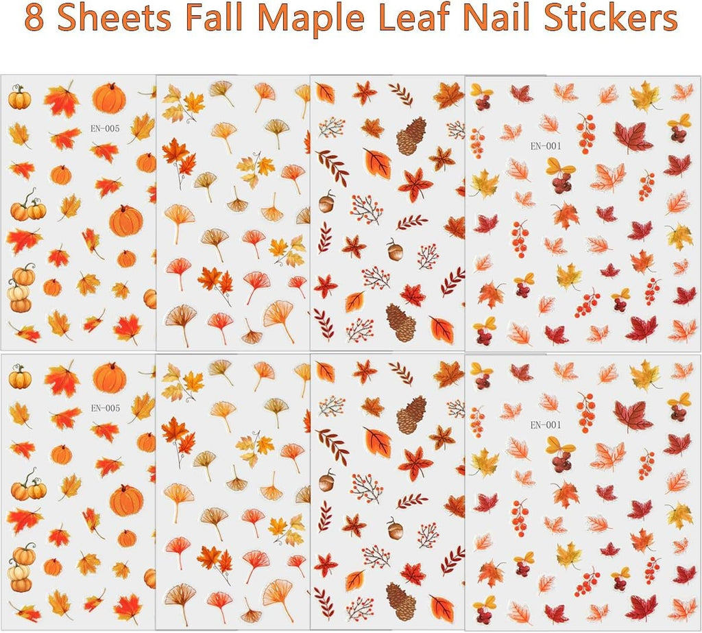 Autumn Maple Leaf Nail Stickers Set for Fall Nail Art - 6 Sheets