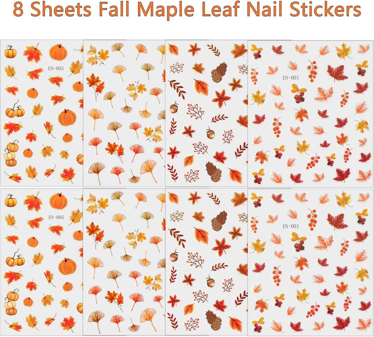 Autumn Maple Leaf Nail Stickers Set for Fall Nail Art - 6 Sheets
