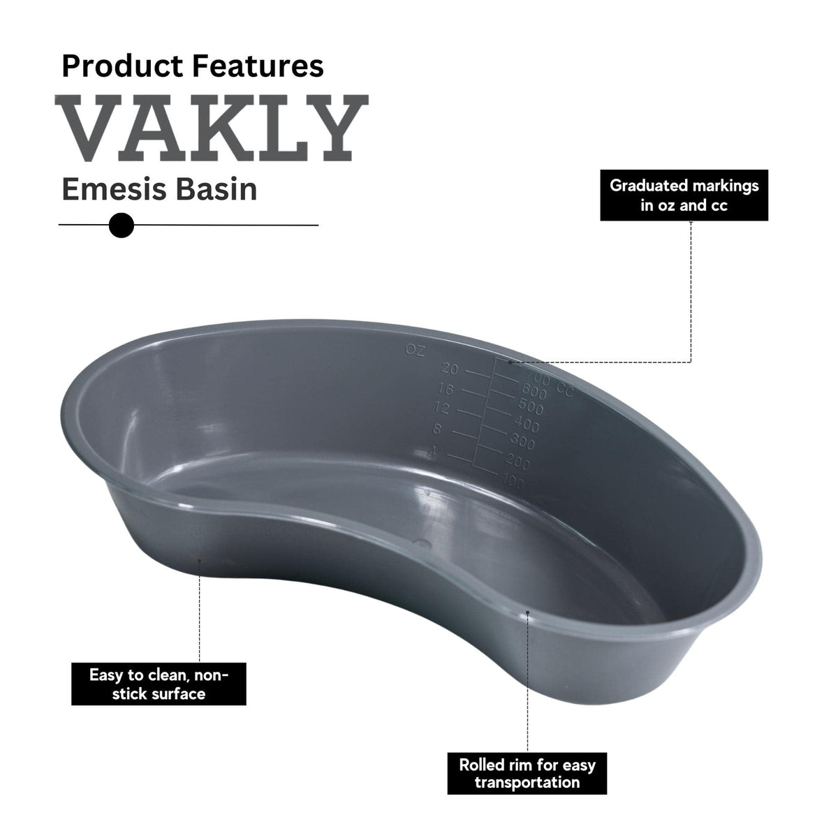 700ml Graduated Plastic Kidney Shaped Emesis Basin - Pack of 5