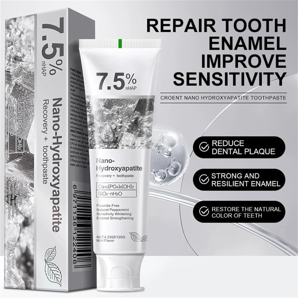 Hydroxyapatite Toothpaste for Enamel Repair & Sensitive Teeth - 7.5% Natural Mineral, Fluoride-Free, Fresh Mint Flavor