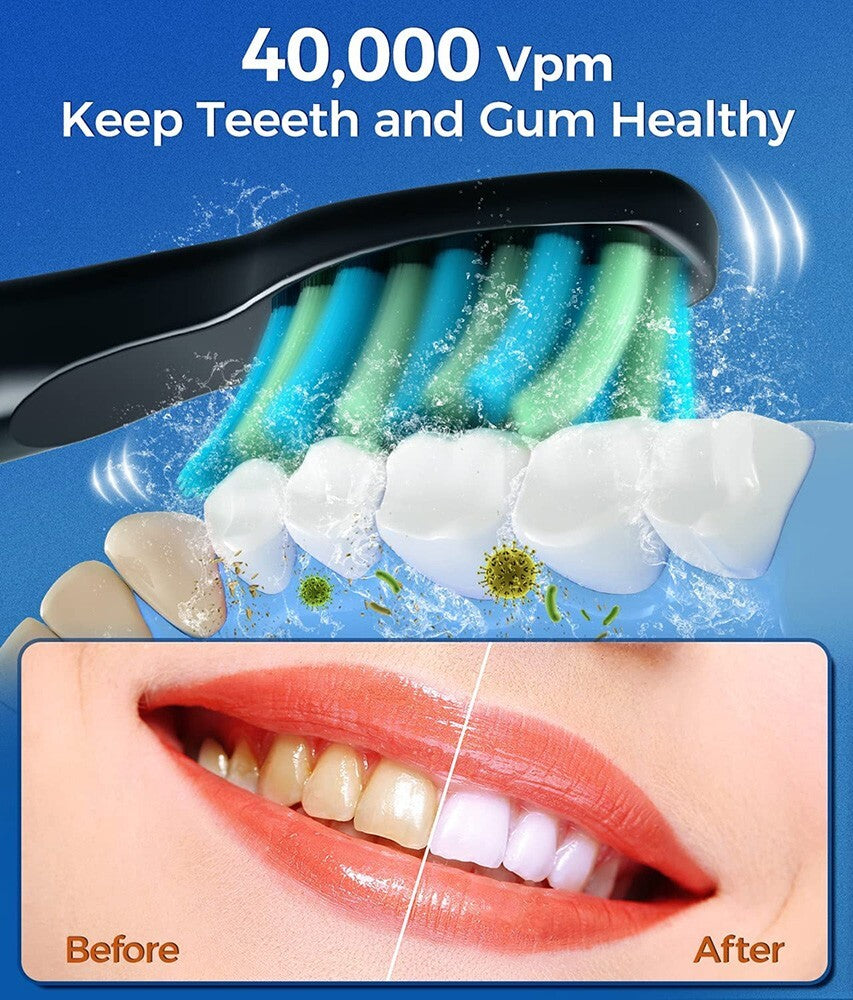 Electric Toothbrush for Adults & Kids - Rechargeable Sonic with 8 Brush Heads & 5 Modes