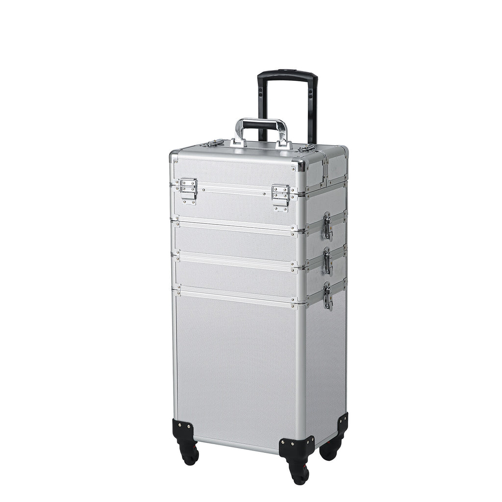 4-in-1 Aluminum Rolling Makeup Train Case with Drawers and Wheels