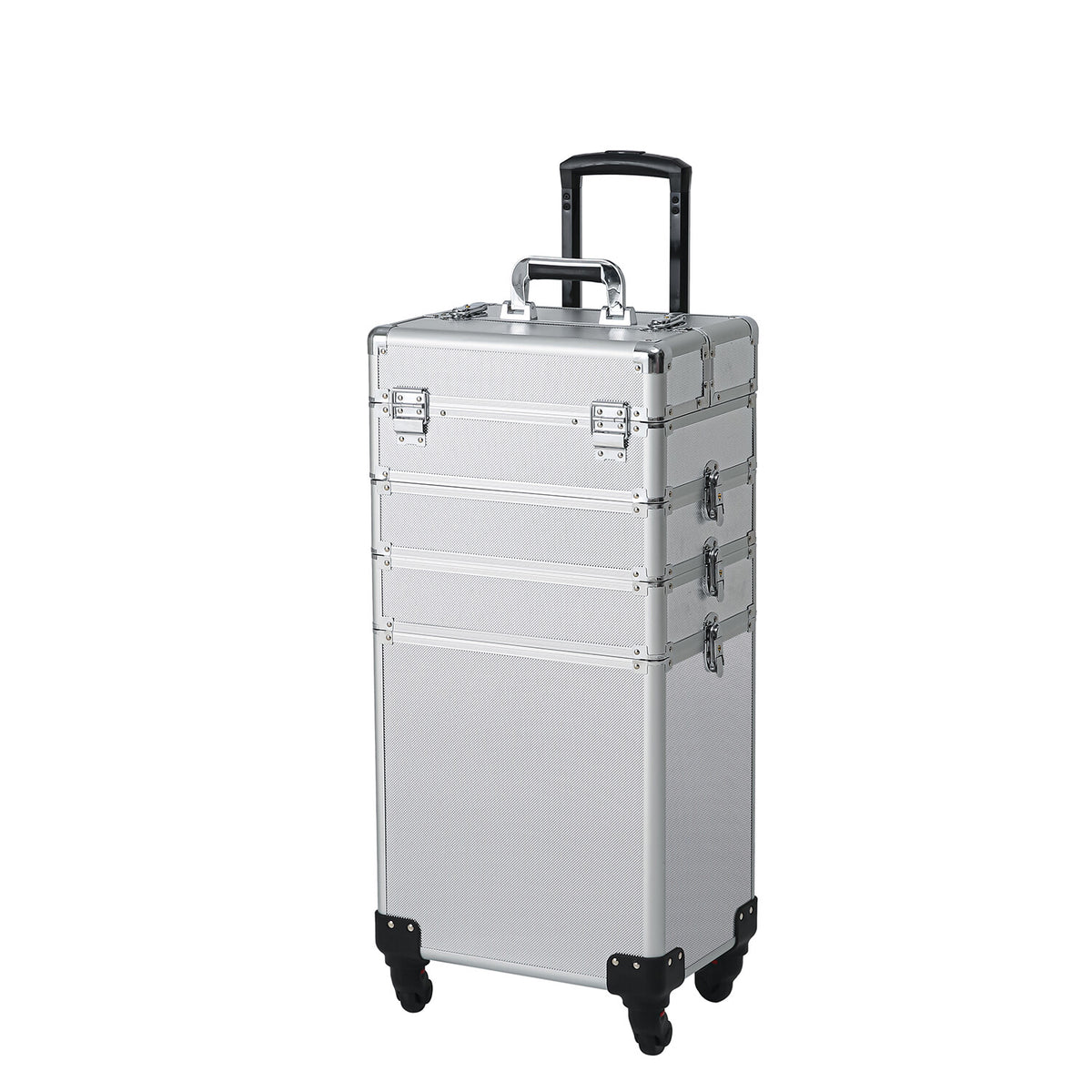 4-in-1 Aluminum Rolling Makeup Train Case with Drawers and Wheels