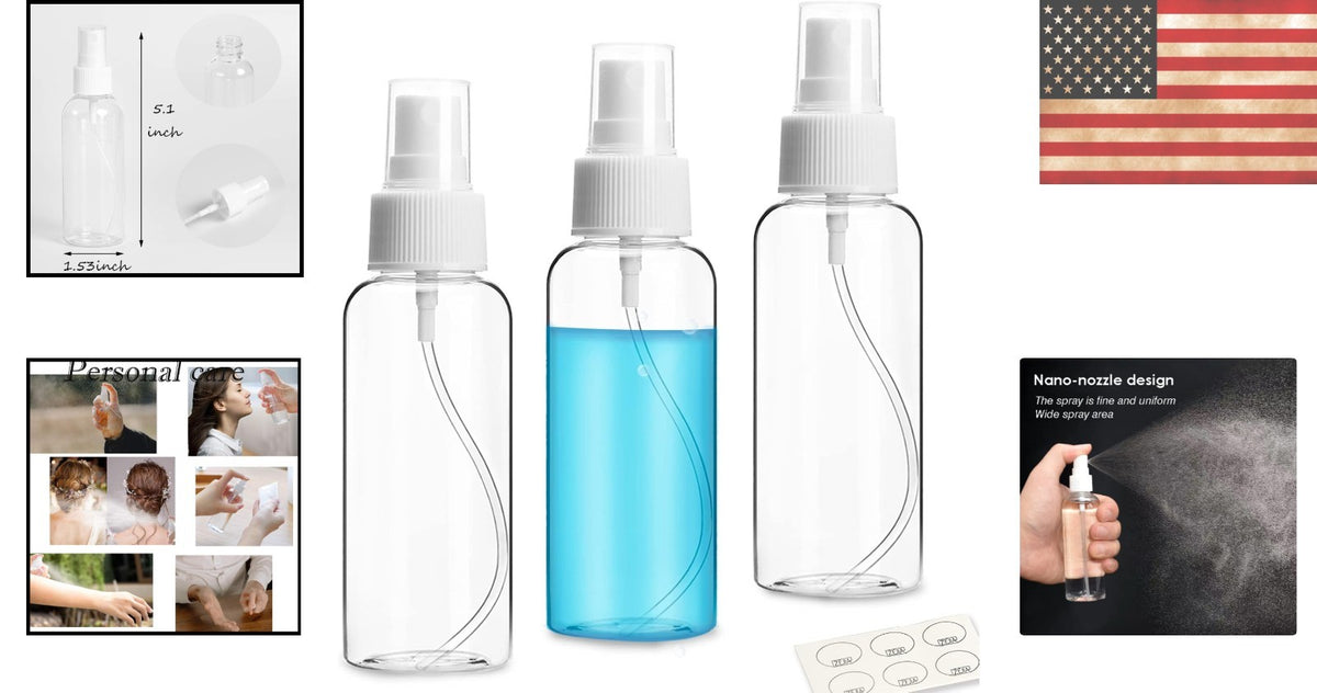 Refillable Travel Spray Bottles Set - 3 Pack, 80ml Clear Reusable Containers