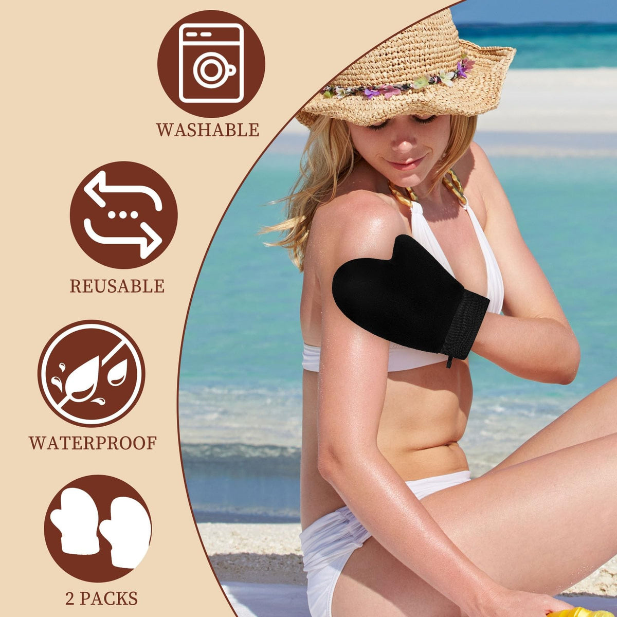 Self Tanning Mitt Set with Elastic Wrist - 2 Pack, Reusable & Soft Velvet