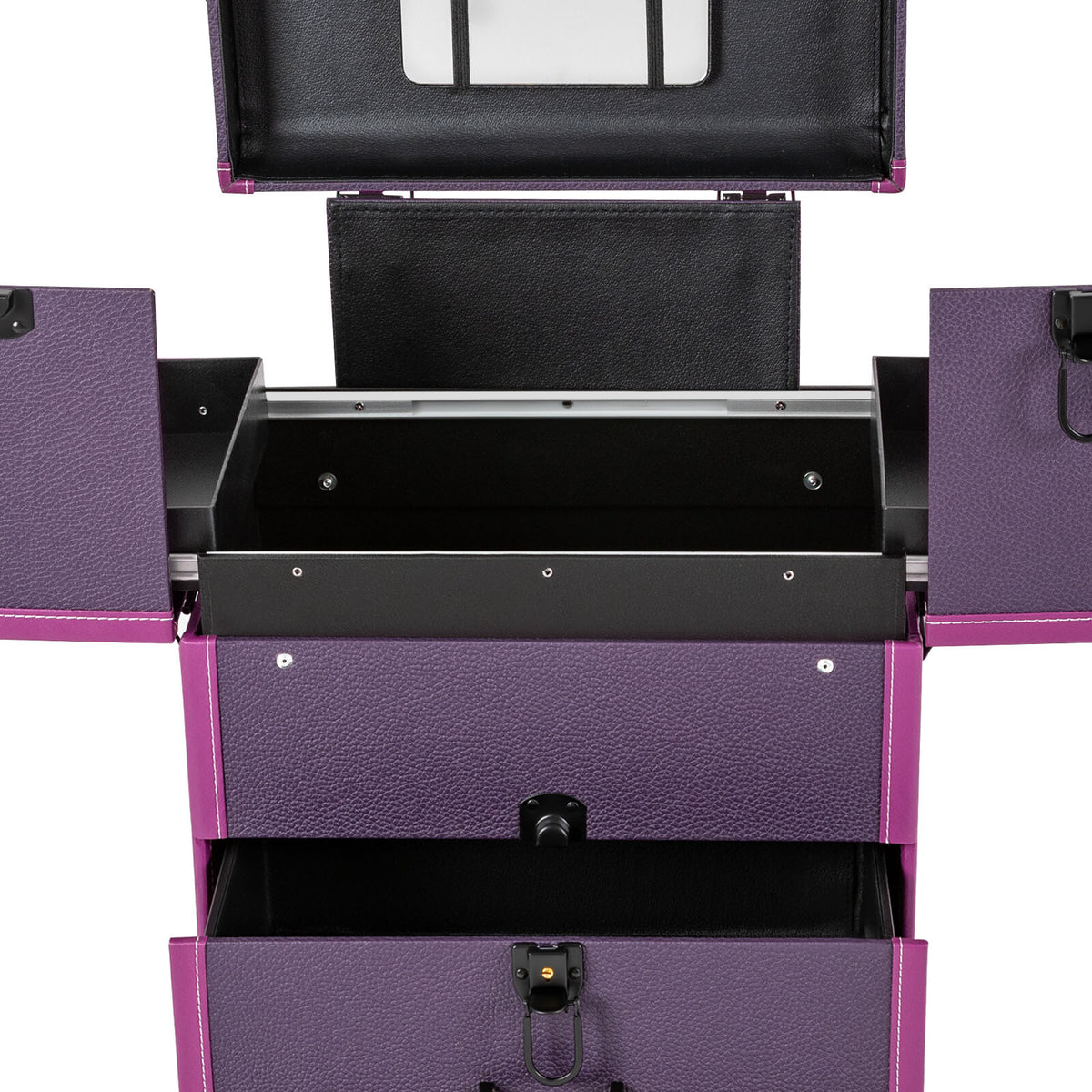 Portable Lockable Makeup Train Case with Wheels & Large Storage