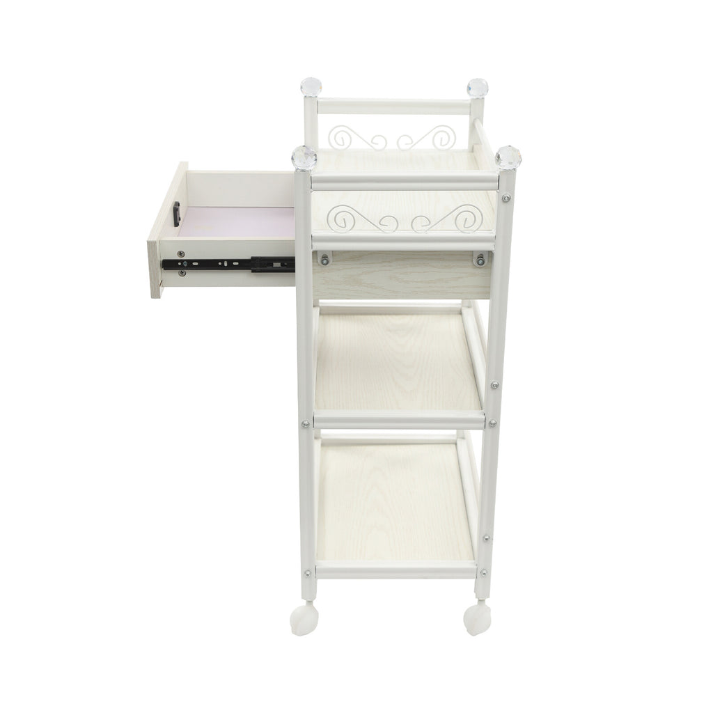 3-Tier Salon Storage Cart with Drawer and Wheels - White Modern Organizer