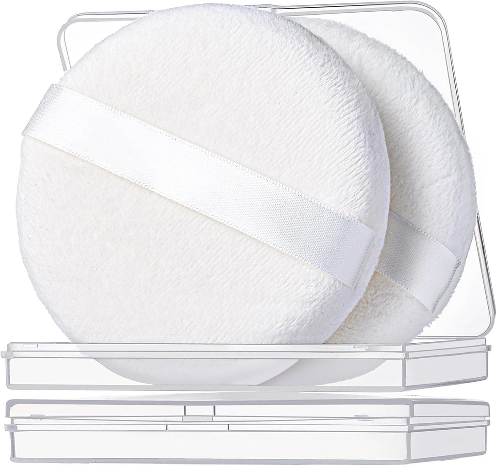 2pcs Medium Body Powder Puffs with Storage Containers - Soft & Sturdy