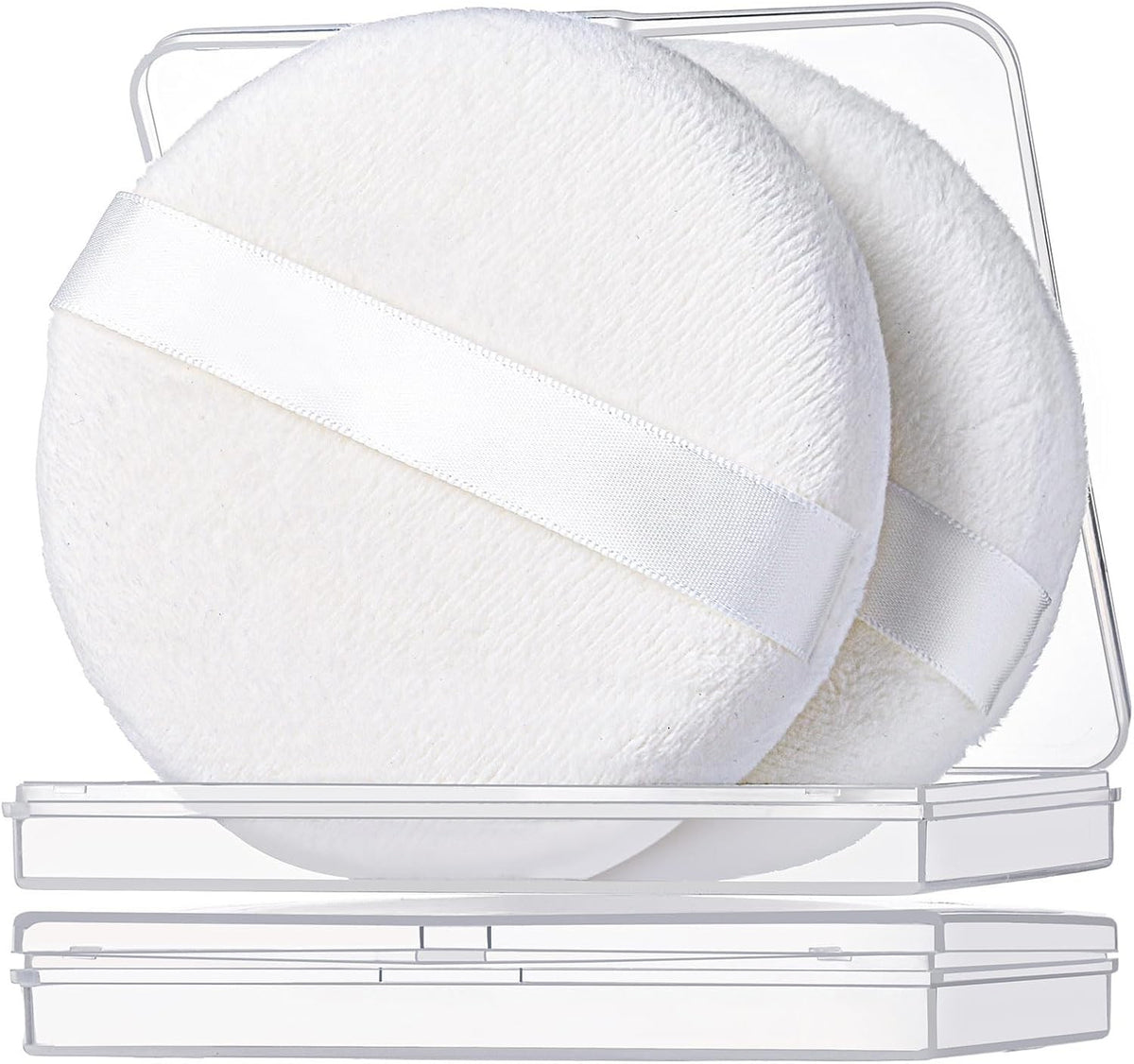 2pcs Medium Body Powder Puffs with Storage Containers - Soft & Sturdy