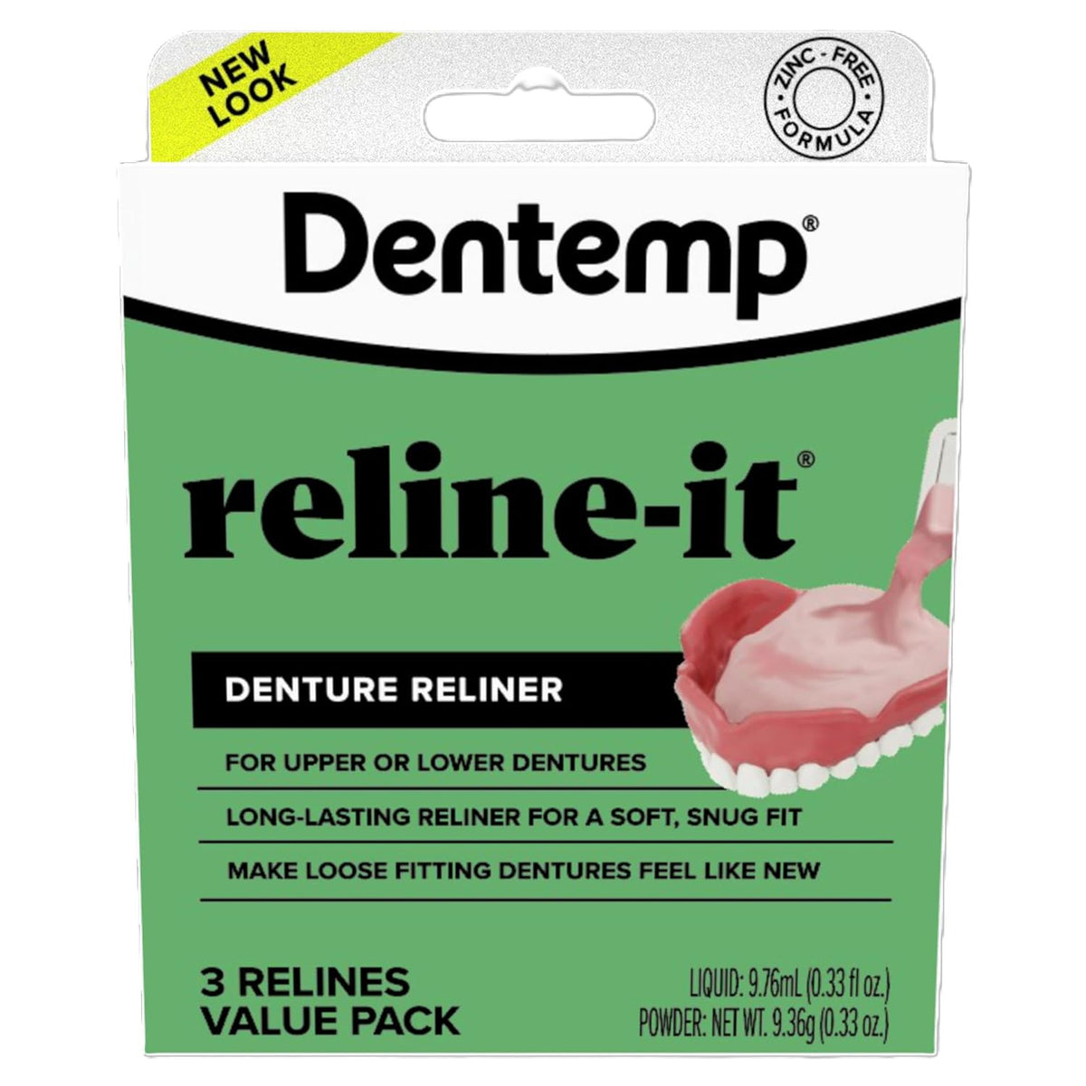 Denture Reline Kit - Advanced Formula for Tight, Comfortable Fit - 3 Relines