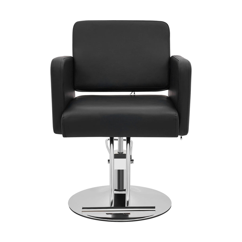 Adjustable Black PU Barber Chair with Footrest, 360° Swivel Salon Seating