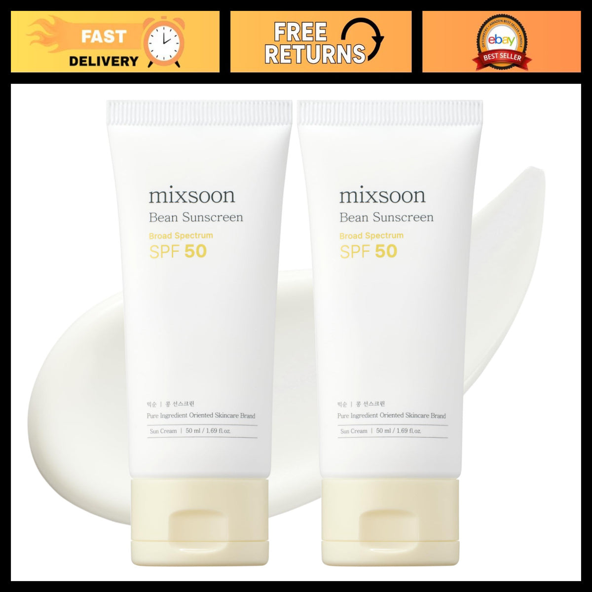 SPF 50 Korean Sunscreen Bundle - Non-Sticky, No White Cast, 100ml